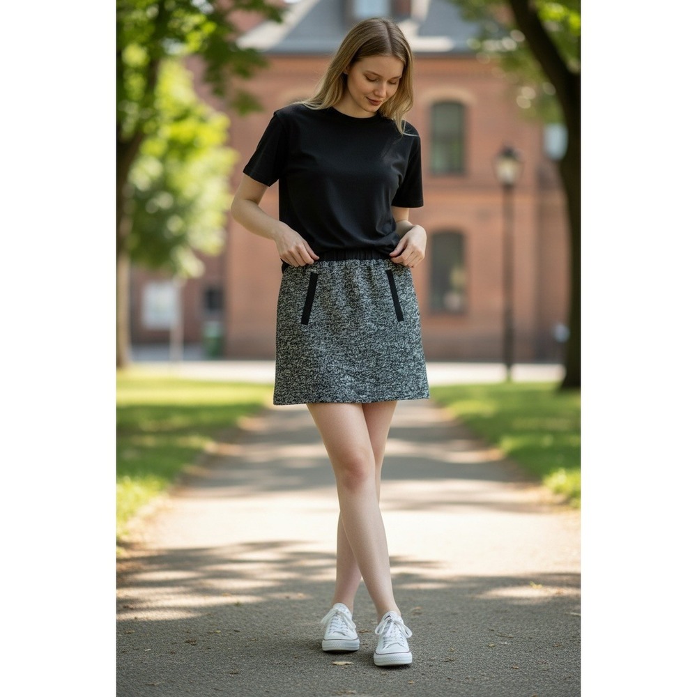 Loft Midi Wool Skirt‎ Women's Size Small Gray Marl Knit Elastic Waist NWT